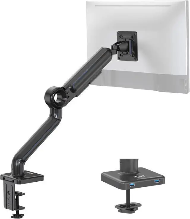 Alt view image 3 of 9 - Rosewill Premium Single Monitor Mount, 13 to 35 Inch, 0 to 26.5lbs, Ultrawide Computer Monitor Stand for 35 inch Screens, Upgraded Adjustable Monitor Mount with USB, C-Clamp & Grommet Base, VESA 75x75