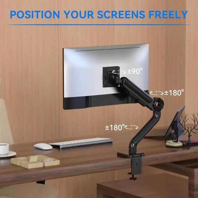 Alt view image 9 of 9 - Rosewill Premium Single Monitor Mount, 13 to 35 Inch, 0 to 26.5lbs, Ultrawide Computer Monitor Stand for 35 inch Screens, Upgraded Adjustable Monitor Mount with USB, C-Clamp & Grommet Base, VESA 75x75