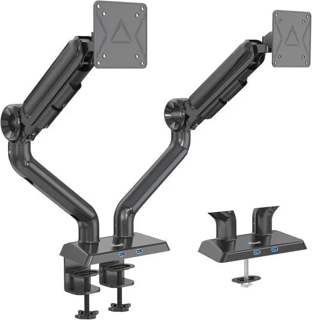 Alt view image 4 of 9 - Rosewill Premium Dual Monitor Mount, 13 to 35 Inch, Premium Dual Monitor Mount with USB, Height Adjustable Monitor Stand for 2 Monitors, VESA Mount with Clamp/Grommet Base, Each Arm Hold up to 26.4lbs