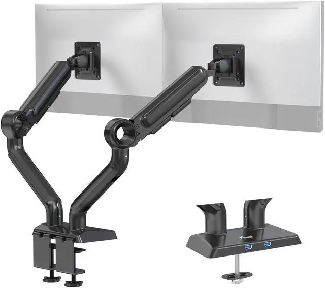 Alt view image 3 of 9 - Rosewill Premium Dual Monitor Mount, 13 to 35 Inch, Premium Dual Monitor Mount with USB, Height Adjustable Monitor Stand for 2 Monitors, VESA Mount with Clamp/Grommet Base, Each Arm Hold up to 26.4lbs
