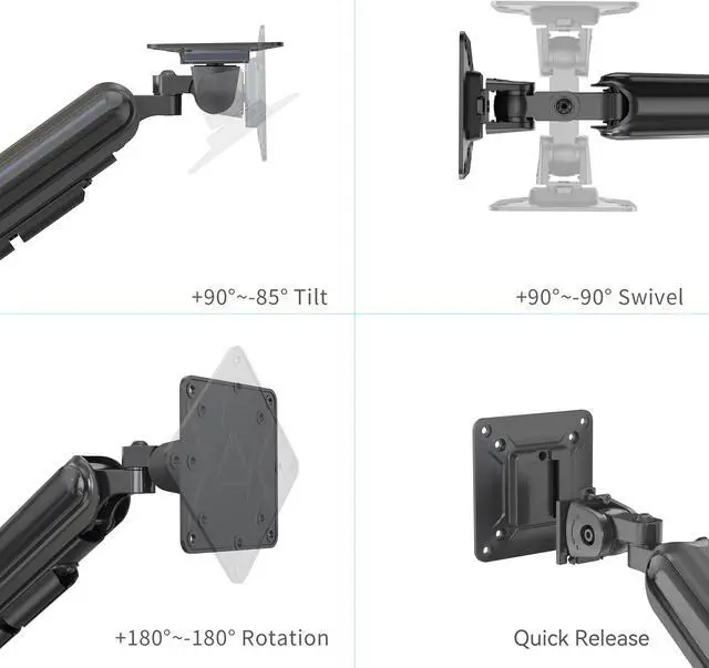 Alt view image 5 of 9 - Rosewill Premium Dual Monitor Mount, 13 to 35 Inch, Premium Dual Monitor Mount with USB, Height Adjustable Monitor Stand for 2 Monitors, VESA Mount with Clamp/Grommet Base, Each Arm Hold up to 26.4lbs