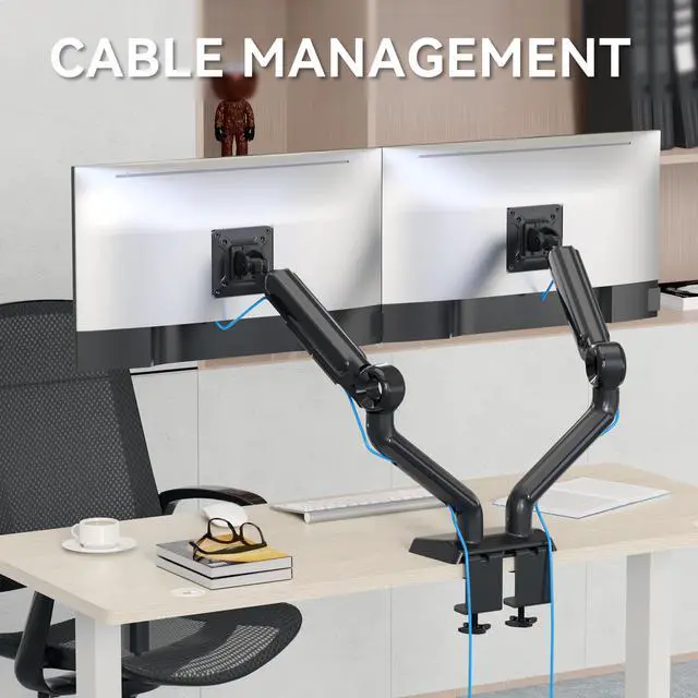 Alt view image 8 of 9 - Rosewill Premium Dual Monitor Mount, 13 to 35 Inch, Premium Dual Monitor Mount with USB, Height Adjustable Monitor Stand for 2 Monitors, VESA Mount with Clamp/Grommet Base, Each Arm Hold up to 26.4lbs