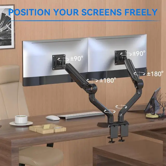 Alt view image 9 of 9 - Rosewill Premium Dual Monitor Mount, 13 to 35 Inch, Premium Dual Monitor Mount with USB, Height Adjustable Monitor Stand for 2 Monitors, VESA Mount with Clamp/Grommet Base, Each Arm Hold up to 26.4lbs