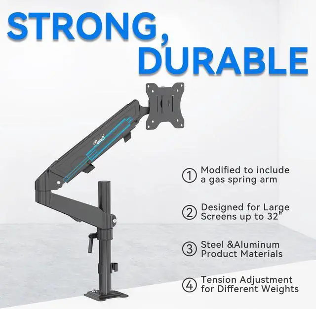 Alt view image 6 of 9 - Rosewill Single Monitor Mount, Adjustable Monitor Arm Desk Mount Fits 15-32 inch Screen, Holds 19.8lb, Gas Spring Monitor Stand, Full Motion Swivel Monitor Arm with Vesa Mount