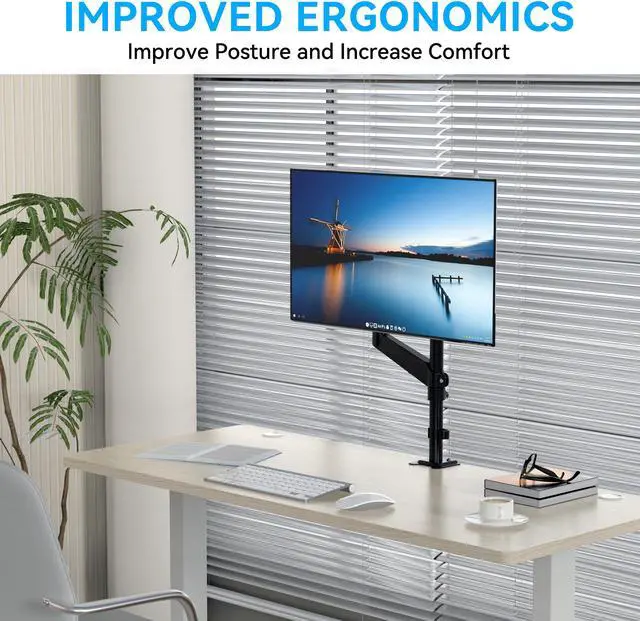 Alt view image 8 of 9 - Rosewill Single Monitor Mount, Adjustable Monitor Arm Desk Mount Fits 15-32 inch Screen, Holds 19.8lb, Gas Spring Monitor Stand, Full Motion Swivel Monitor Arm with Vesa Mount
