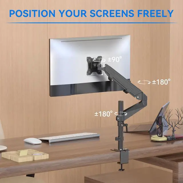 Alt view image 9 of 9 - Rosewill Single Monitor Mount, Adjustable Monitor Arm Desk Mount Fits 15-32 inch Screen, Holds 19.8lb, Gas Spring Monitor Stand, Full Motion Swivel Monitor Arm with Vesa Mount