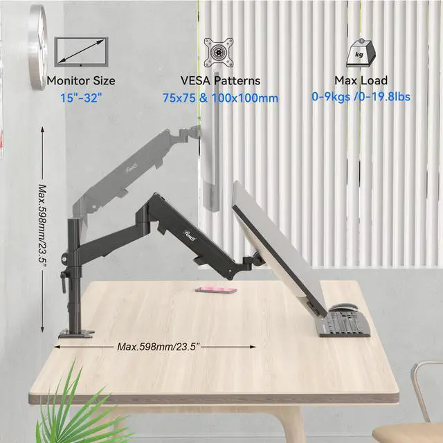 Alt view image 10 of 9 - Rosewill Single Monitor Mount, Adjustable Monitor Arm Desk Mount Fits 15-32 inch Screen, Holds 19.8lb, Gas Spring Monitor Stand, Full Motion Swivel Monitor Arm with Vesa Mount