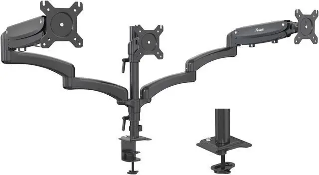 Alt view image 4 of 9 - Rosewill Triple Monitor Mount, 15 to 27 Inch, up to 17.6lbs, Gas Springs Adjustment Triple Monitor Stand with Swivel, Tilt, Rotation, Clamp & Grommet Kit (Black)