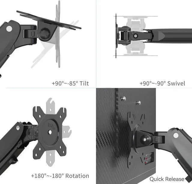 Alt view image 5 of 9 - Rosewill Triple Monitor Mount, 15 to 27 Inch, up to 17.6lbs, Gas Springs Adjustment Triple Monitor Stand with Swivel, Tilt, Rotation, Clamp & Grommet Kit (Black)