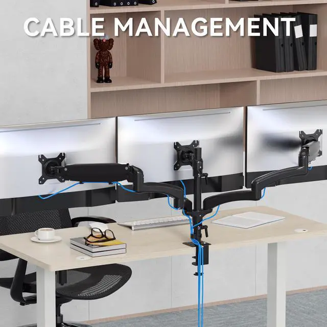 Alt view image 6 of 9 - Rosewill Triple Monitor Mount, 15 to 27 Inch, up to 17.6lbs, Gas Springs Adjustment Triple Monitor Stand with Swivel, Tilt, Rotation, Clamp & Grommet Kit (Black)