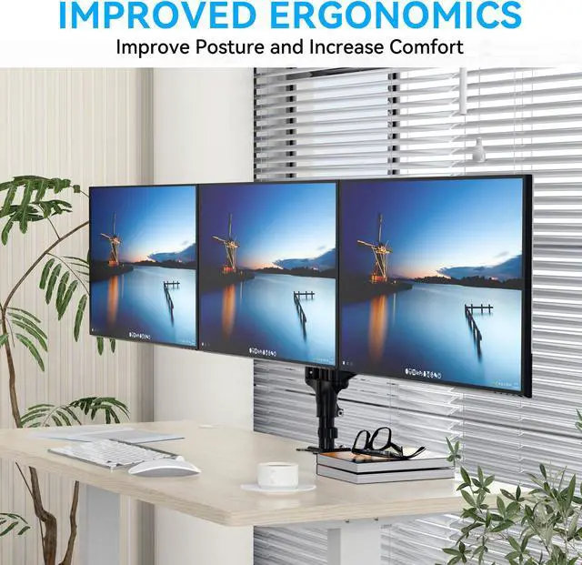 Alt view image 7 of 9 - Rosewill Triple Monitor Mount, 15 to 27 Inch, up to 17.6lbs, Gas Springs Adjustment Triple Monitor Stand with Swivel, Tilt, Rotation, Clamp & Grommet Kit (Black)