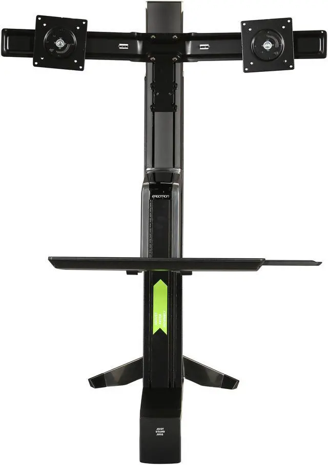 Alt view image 2 of 7 - Ergotron 33-341-200 Black WorkFit-S, Dual Monitor Sit-Stand Workstation, Height-Adjustment Column, Desk Clamp, keyboard Tray with Left/ Right Mouse Tray