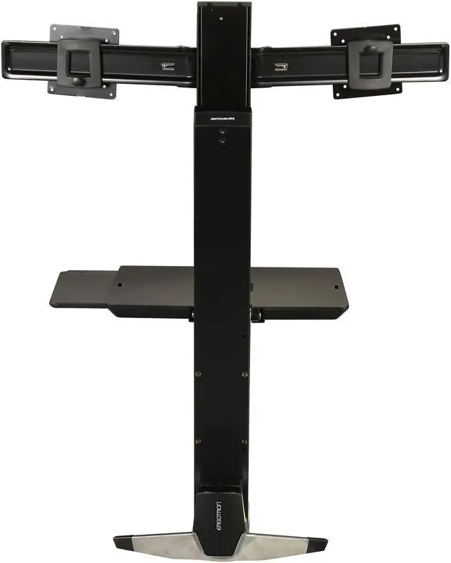 Alt view image 4 of 7 - Ergotron 33-341-200 Black WorkFit-S, Dual Monitor Sit-Stand Workstation, Height-Adjustment Column, Desk Clamp, keyboard Tray with Left/ Right Mouse Tray