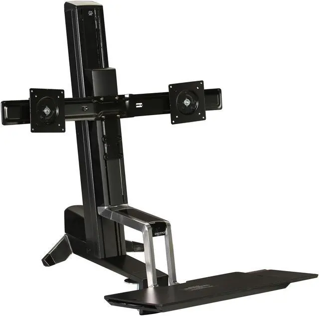 Alt view image 6 of 7 - Ergotron 33-341-200 Black WorkFit-S, Dual Monitor Sit-Stand Workstation, Height-Adjustment Column, Desk Clamp, keyboard Tray with Left/ Right Mouse Tray
