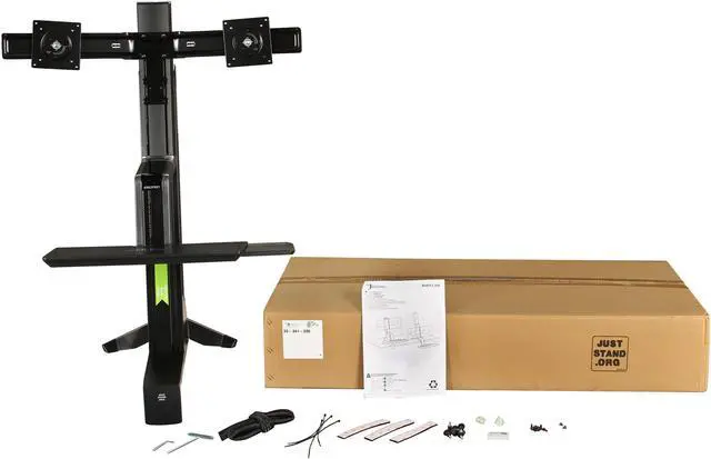 Alt view image 7 of 7 - Ergotron 33-341-200 Black WorkFit-S, Dual Monitor Sit-Stand Workstation, Height-Adjustment Column, Desk Clamp, keyboard Tray with Left/ Right Mouse Tray