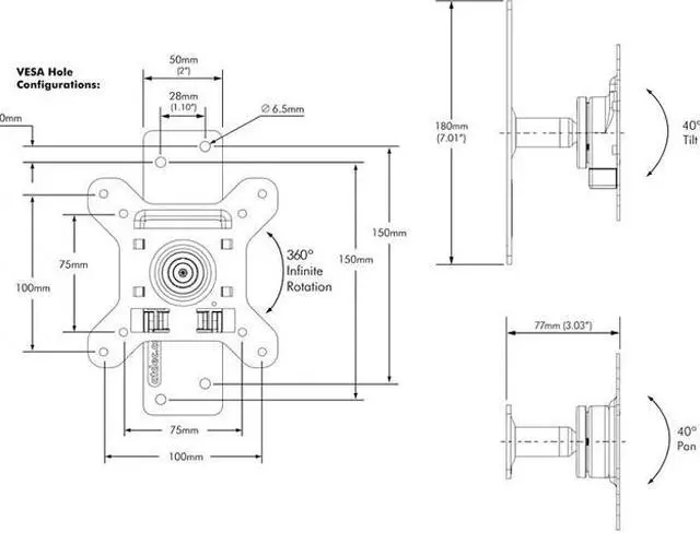 Alt view image 6 of 6 - Atdec SD-WD Tilt TV Mount, 3.1" From Wall, VESA 100 X 100, Max Load 55 lbs