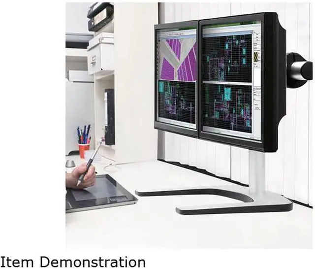 Alt view image 9 of 10 - Atdec VFS-DH Dual Freestanding Horizontal Desk Monitor Mount (Supports two displays horizontally up to 27?) with horizontal or vertical orientation, swivelling heads and QuickShift mechanism, Silver,Polished Silver