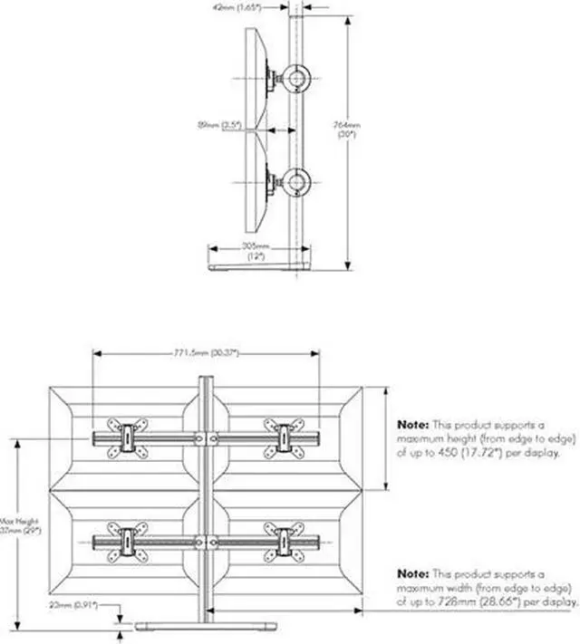 Alt view image 12 of 12 - Atdec VFS-Q VISIDEC Quad/Triple/Dual/Single Monitor Desk Mount - Freestanding Base - Loads up to 17.6lbs Flat or 13.5lbs Curved - VESA 75x75, 100x100
