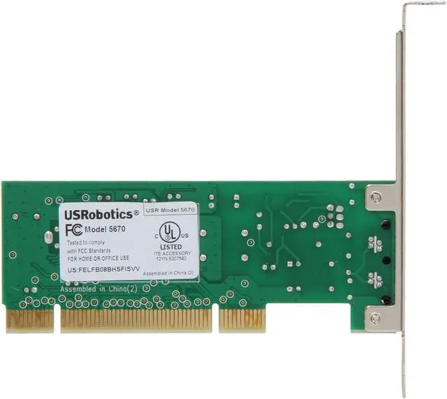 Alt view image 4 of 5 - U.S. Robotics USR5670 Fax modem 56Kbps PCI Bus (Plug & Play) V.92 56K ITU standard V.90 56K ITU standard V.34 33.6K ITU standard Compatible with most ITU and Bell standards down to 300 bps V.80 video conferencing support V.42, MNP2-4 error