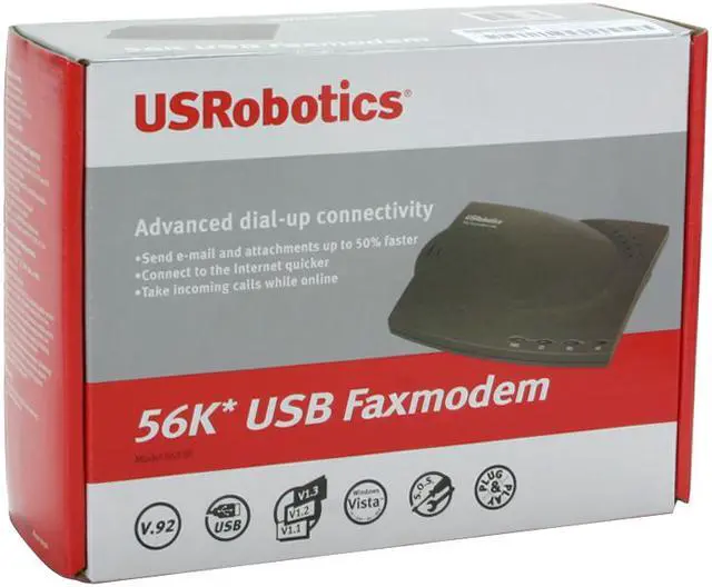 Alt view image 9 of 9 - U.S. Robotics USR5633B Faxmodem 56Kbps USB Compatible with USB version 1.1 or 2.0 Up to 56 Kbps downloads with ITU V.90 and V.92 ITU V.34 up to 33.6 Kbps Compatible with ITU and Bell standards down to 300 bps V.80 video conferencing support