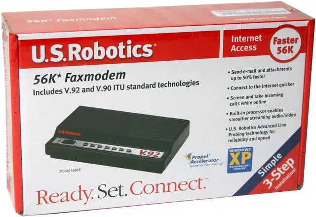 Alt view image 5 of 5 - U.S. Robotics USR5686E V.92 External Fax modem 56Kbps RS-232 (Serial Port) V.92 56 Kbps ITU standard V.90 56 Kbps ITU standard V.34 33.6 Kbps ITU standard Compatible with ITU and Bell standards from 56 Kbps to 1200 bps V.42/MNP 2-4 error co