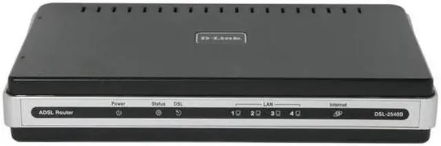 Alt view image 2 of 5 - D-Link DSL-2540B ADSL2/2+ Modem with 4-Port Ethernet Router TR067/069 ADSL Standards
Multi-mode
Full-rate ANSI T1.413 Issue 2
ITU-T G.992.1 (G.dmt) Annex A/C/I
ITU-T G.992.2 (G.lite) Annex A/C
ITU-T G.994.1 (G.hs)
ADSL2 Standards
ITU-T G.99