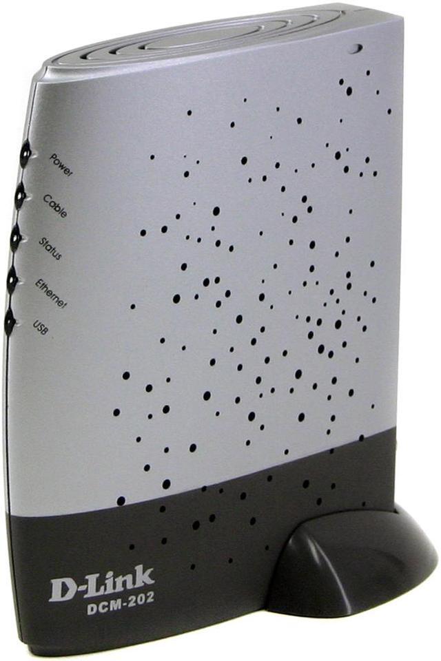 Main image of D-Link DCM-202 Broadband Cable Modem 43Mbps Downstream,10Mbps Upstream 1 x 10/100 Fast Ethernet Port (Auto MDI/MDI-x)  1 x USB Port  1 x CATV-Coaxial Female Connector DOCSIS 2.0 Certified  DOCSIS 1.1 Compatible  DOCSIS 1.0 Compatible  IEEE