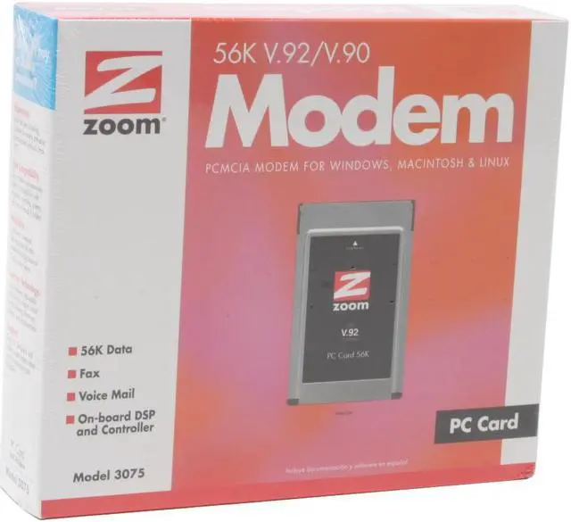 Alt view image 5 of 5 - Zoom Telephonics 3075 PC Card Plus 56K Fax Modem