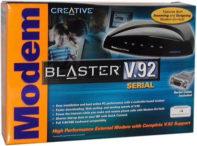 Alt view image 5 of 5 - Creative V.92 7000000003080 Serial External Modem 56Kbps RS-232 (Serial Port) V.92 and earlier ITU standards, Bell 103, Bell 212