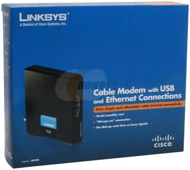 Alt view image 7 of 7 - LINKSYS CM100 Cable Modem with USB and Ethernet Connections Ethernet Port DOCSIS 1.0, DOCSIS 1.1 Certified, DOCSIS 2.0 Certified, IEEE 802.3, IEEE 802.3u, USB1.1
