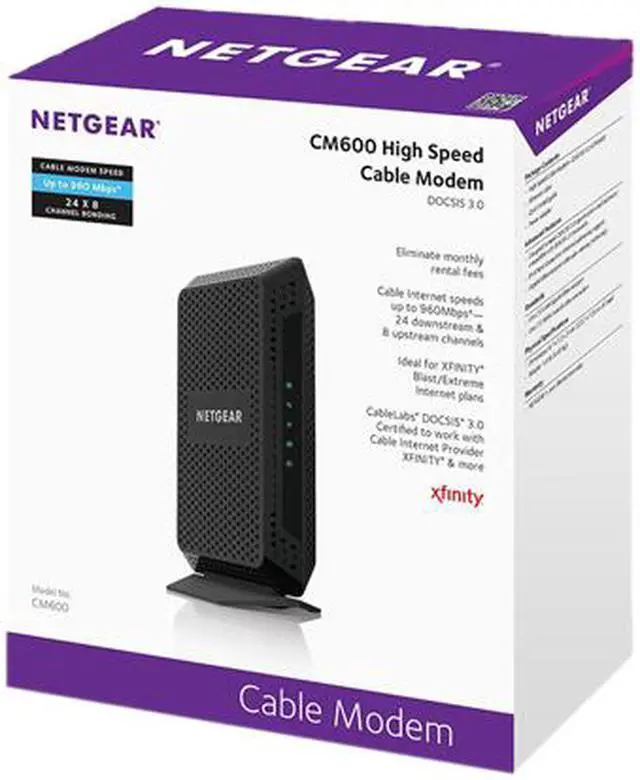 Alt view image 5 of 5 - NETGEAR High Speed 960Mbps Cable Modem DOCSIS® 3.0 24x8 Cable Modem (CM600)