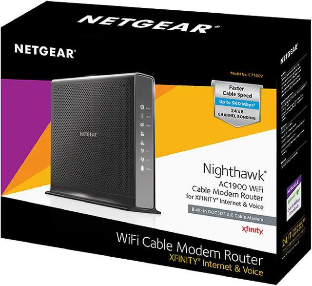 Alt view image 7 of 7 - NETGEAR Nighthawk AC1900 (24x8) DOCSIS 3.0 WiFi Cable Modem Router Combo For XFINITY Internet & Voice Ideal for Xfinity Internet and Voice services (C7100V)