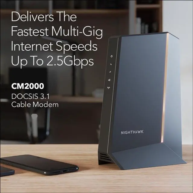 Alt view image 2 of 5 - NETGEAR Nighthawk Multi-Gig Cable Modem (CM2000) - Compatible With All Cable Providers Incl. Xfinity, Spectrum, Cox - For Cable Plans up to 2.5Gbps - DOCSIS 3.1