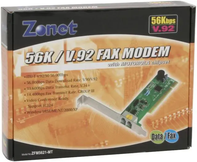 Alt view image 6 of 6 - Zonet ZFM5621-MT Motorola V.92 Data Fax Modem 56Kbps PCI Bus (Plug & Play) V.92 and earlier ITU standards