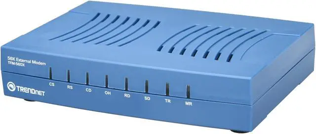 Main image of TRENDnet TFM-560X External Data/Fax/TAM Modem 56Kbps RS-232 (Serial Port) V.92 56 Kbps ITU standard V.90 56 Kbps ITU standard V.34 33.6 Kbps ITU standard V.32bis, V.32, V.22bis, V.23, V.21, Bell 212A, Bell 103