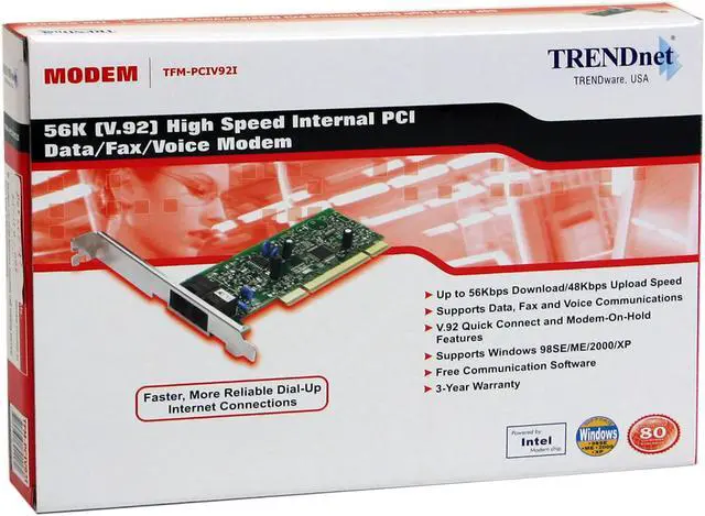 Alt view image 4 of 4 - TRENDnet TFM-PCIV92I High Speed Internal PCI Data/Fax/Voice Modem 56Kbps PCI Bus (Plug & Play) V.92 and earlier ITU standards, G III