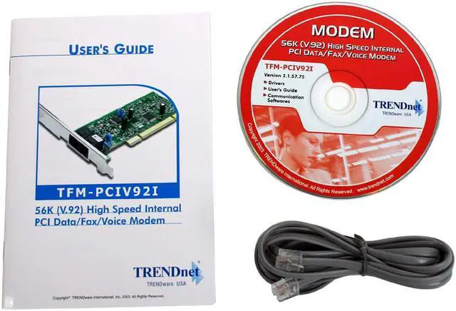 Alt view image 3 of 4 - TRENDnet TFM-PCIV92I High Speed Internal PCI Data/Fax/Voice Modem 56Kbps PCI Bus (Plug & Play) V.92 and earlier ITU standards, G III