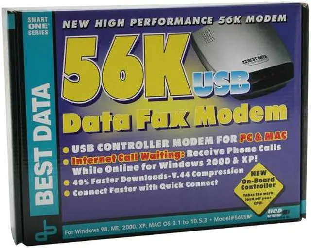 Alt view image 5 of 5 - BEST DATA 56USB-P Plus V.92 Controller-based DATA/FAX MODEM 56Kbps USB Data Standards Supports the following communication standards: V.92 lite (V.92 Functions Supported Except PCM Upstream) (56K) ITU-T V.90 ITU-T V.34 V.32 bis V.32 V.22 bi
