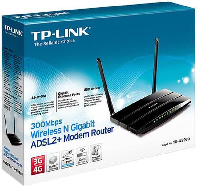 Alt view image 4 of 4 - TP-LINK TD-W8970 Wireless N300 Gigabit ADSL2+ Modem Router, 2.4 GHz 300 Mbps, 802.11b/g/n, 1 USB 2.0 Port, 2 x 5 dBi detachable antennas