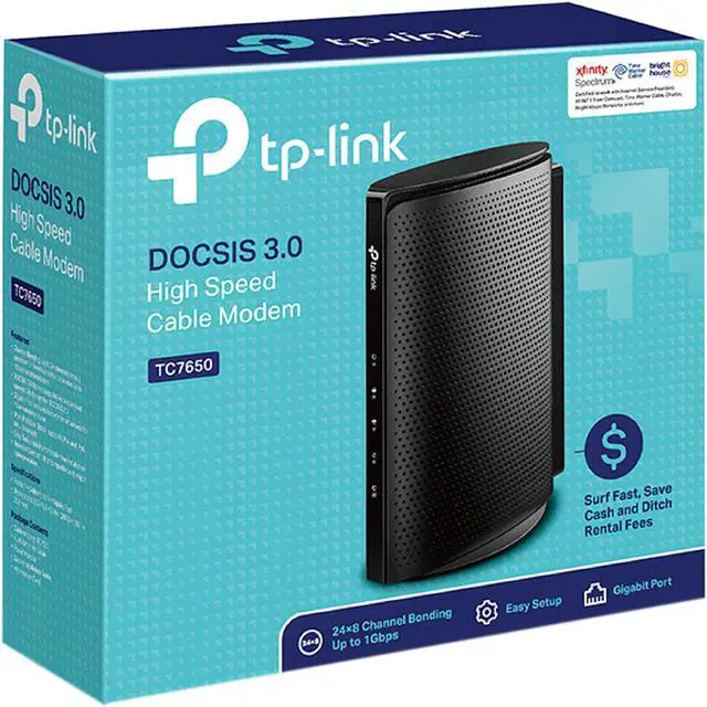 Alt view image 6 of 6 - TP-Link DOCSIS 3.0 (24x8) High Speed Cable Modem | Great for Cable Internet Plans Up to 500 Mbps | Certified for Comcast XFINITY, Spectrum and More (TC7650)
