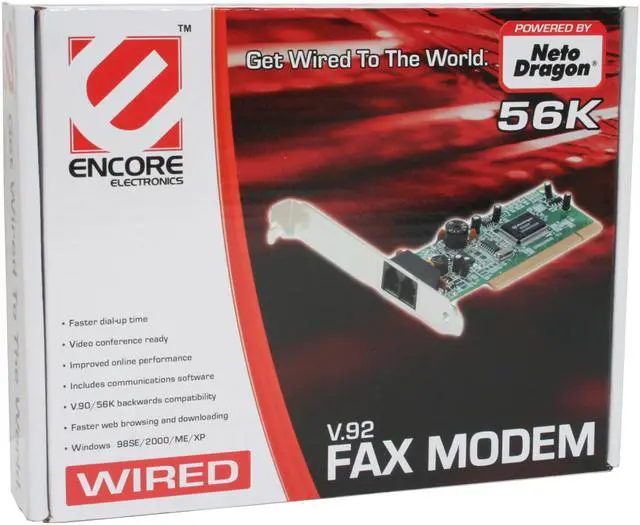 Alt view image 7 of 7 - ENCORE ENF656-ESW-NDPR Fax Modem 56Kbps PCI Bus (Plug & Play) Data Mode: ITU-T V.92, V.90, V.34, V.32 bis, V.32, V.22 bis, V.22, V.23, V.21, Bell 212A and Bell 103 Data Compression: ITU-T V.44, V.42 bis/MNP 5 Error Correction: ITU_ V.42/MNP