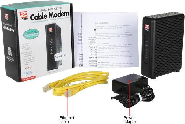 Alt view image 6 of 6 - Zoom 5345 DOCSIS 3.0 8 x 4 343 Mbps Cable Modem Up to 343 Mbps Downstream, up to 123 Mbps Upstream RJ-45 10/100/1000 Mbps Ethernet, with Auto-MDI/MDIX DOCSIS 3.0