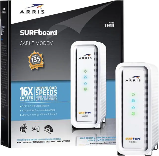Alt view image 4 of 4 - ARRIS SURFboard SB6183 DOCSIS 3.0 Cable Modem - 600 MHz Dual-Thread Processor