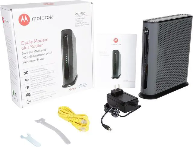 Alt view image 7 of 6 - Motorola MG7550 16x4 Cable Modem Plus AC1900 Dual Band WiFi Gigabit Router with Power Boost and DFS, 686 Mbps Maximum DOCSIS 3.0 - Approved by Comcast Xfinity, Cox, Charter Spectrum, More (Black)