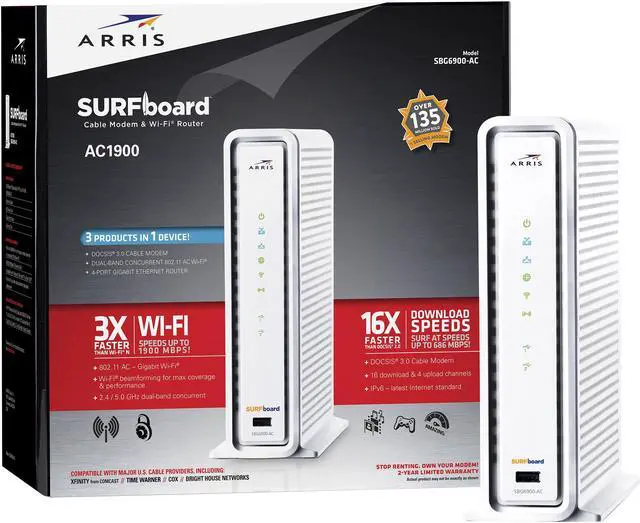 Alt view image 4 of 4 - ARRIS SURFboard SBG6900-AC DOCSIS 3.0 Cable Modem & AC1900 Dual Band Gigabit Wireless Router