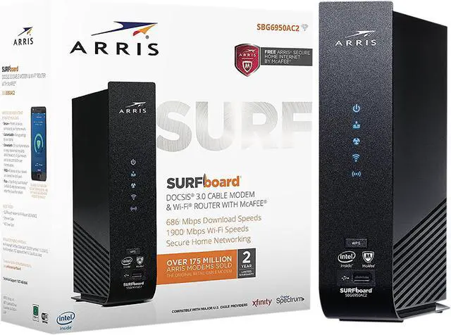 Alt view image 5 of 5 - ARRIS SBG6950AC2 Cable Modem and Wi-Fi Router with ARRIS Secure Home Internet by McAfee up to 300 Mbps Ethernet Port DOCSIS 3.0