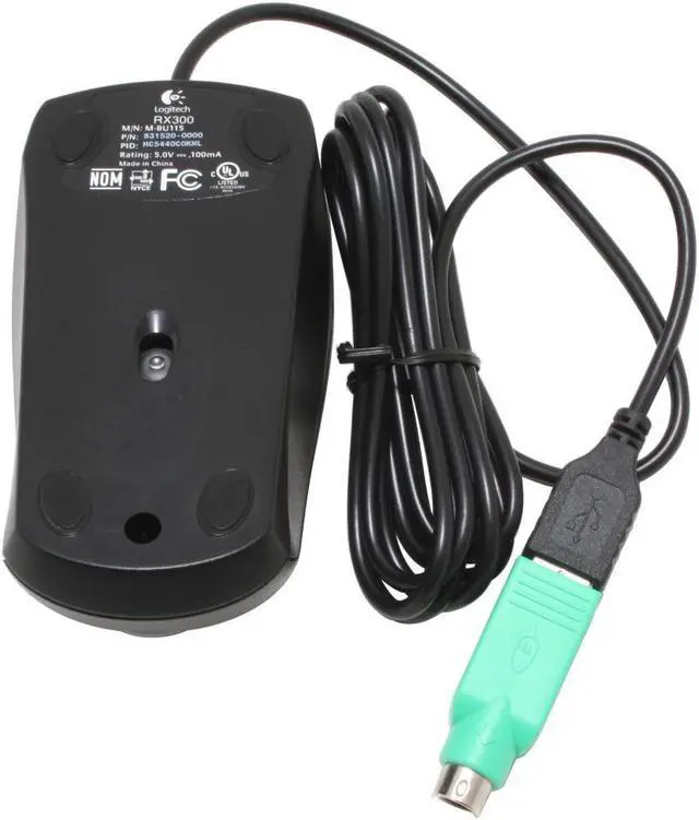 Alt view image 4 of 4 - Logitech RX300 931434-0403 Black 3 Buttons Tilt Wheel USB or PS/2 Wired Optical Mouse - OEM