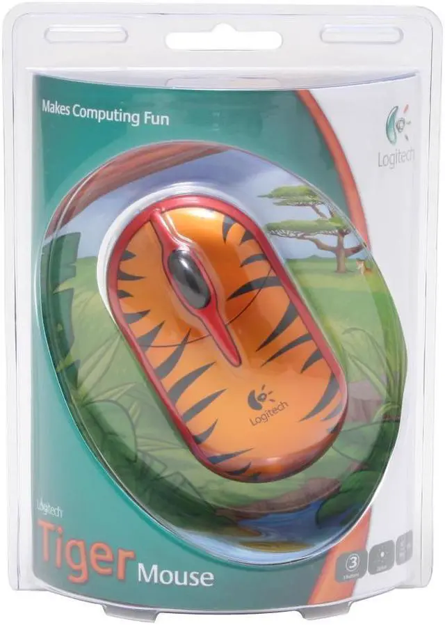 Alt view image 3 of 3 - Logitech Tiger Orange 3 Buttons 1 x Wheel USB Wired Optical Mouse