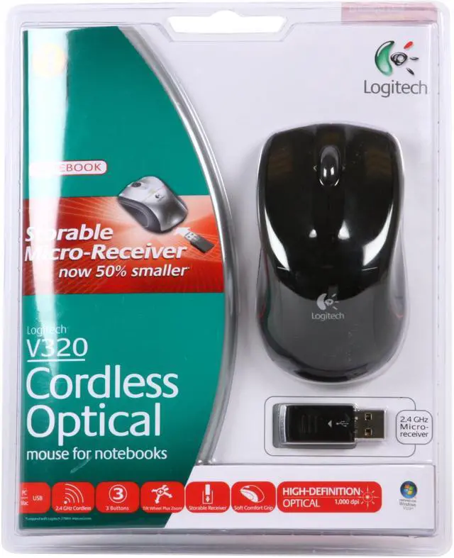 Main image of Logitech V320 Black 3 Buttons Tilt Wheel Cordless Optical Notebook Mouse