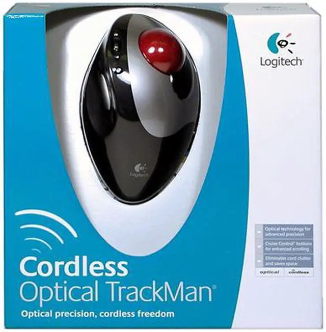 Alt view image 4 of 12 - Logitech Black/Silver Cordless Optical TrackMan